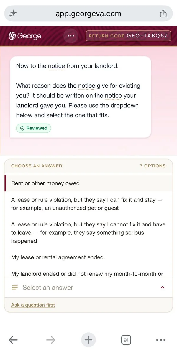 Phone view of answer choices in the Guided Conversation