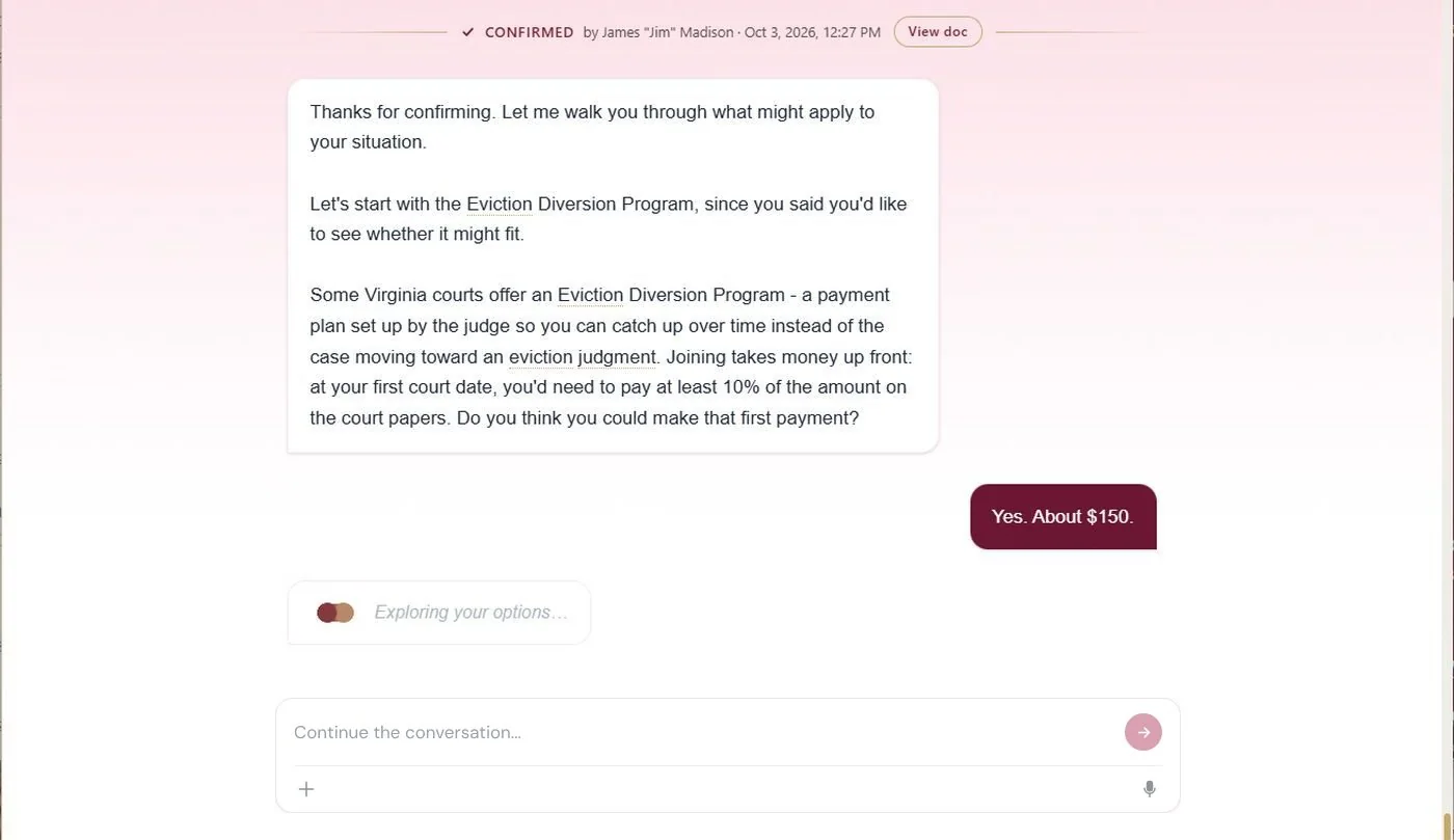 Desktop view of a Read Back confirmed by a test persona